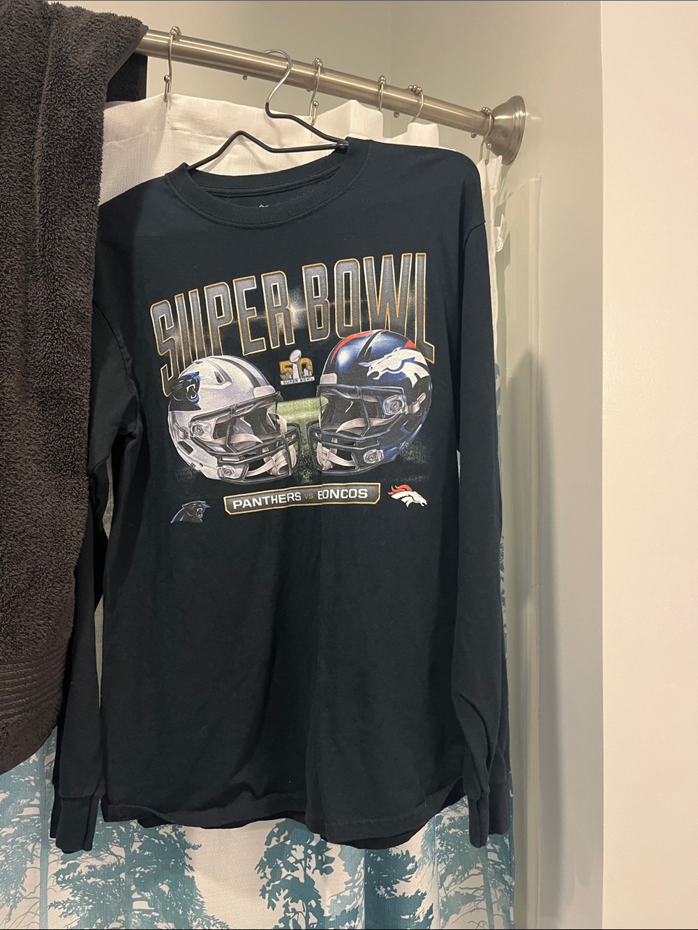 NFL Black Super Bowl Panthers vs Broncos Long Sleeve Tee